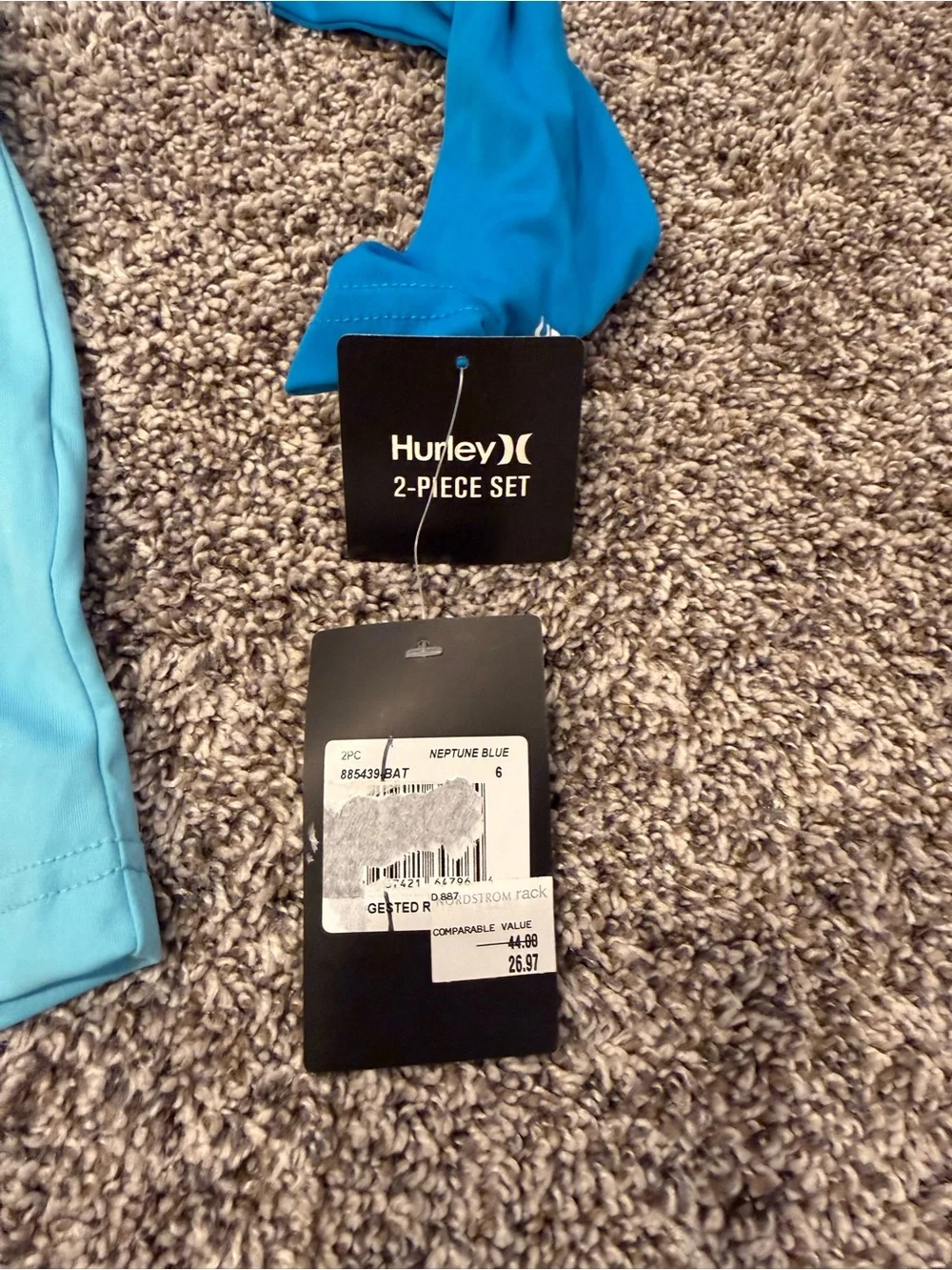 Hurley Boys Size 6 UPF 50+ Long Sleeve Rash Guard Swim Top Blue NWT Top Only